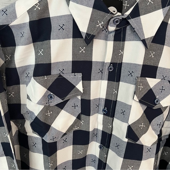 Vast Life Men's Large Casual Plaid Button Down Shirt Embroidered Black/White - Picture 4 of 10